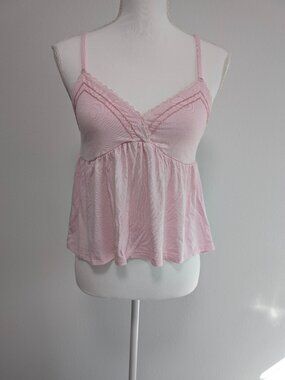 Riley & James Women's Pink Solid Lace Trim Beaded Camisole Adjustable Straps M